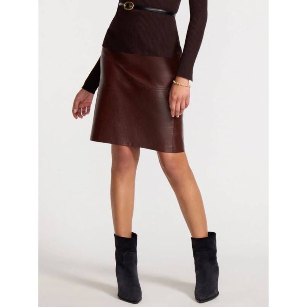 Brochu Walker Inez Skirt in Glossy Maroon Faux Leather XS